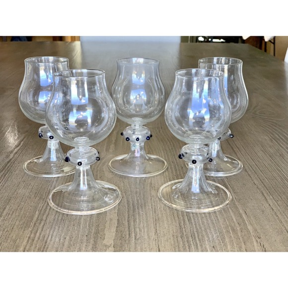 Hand Blown Poco Grande Beaded Brandy Bar Cocktail Glasses Set Of 7